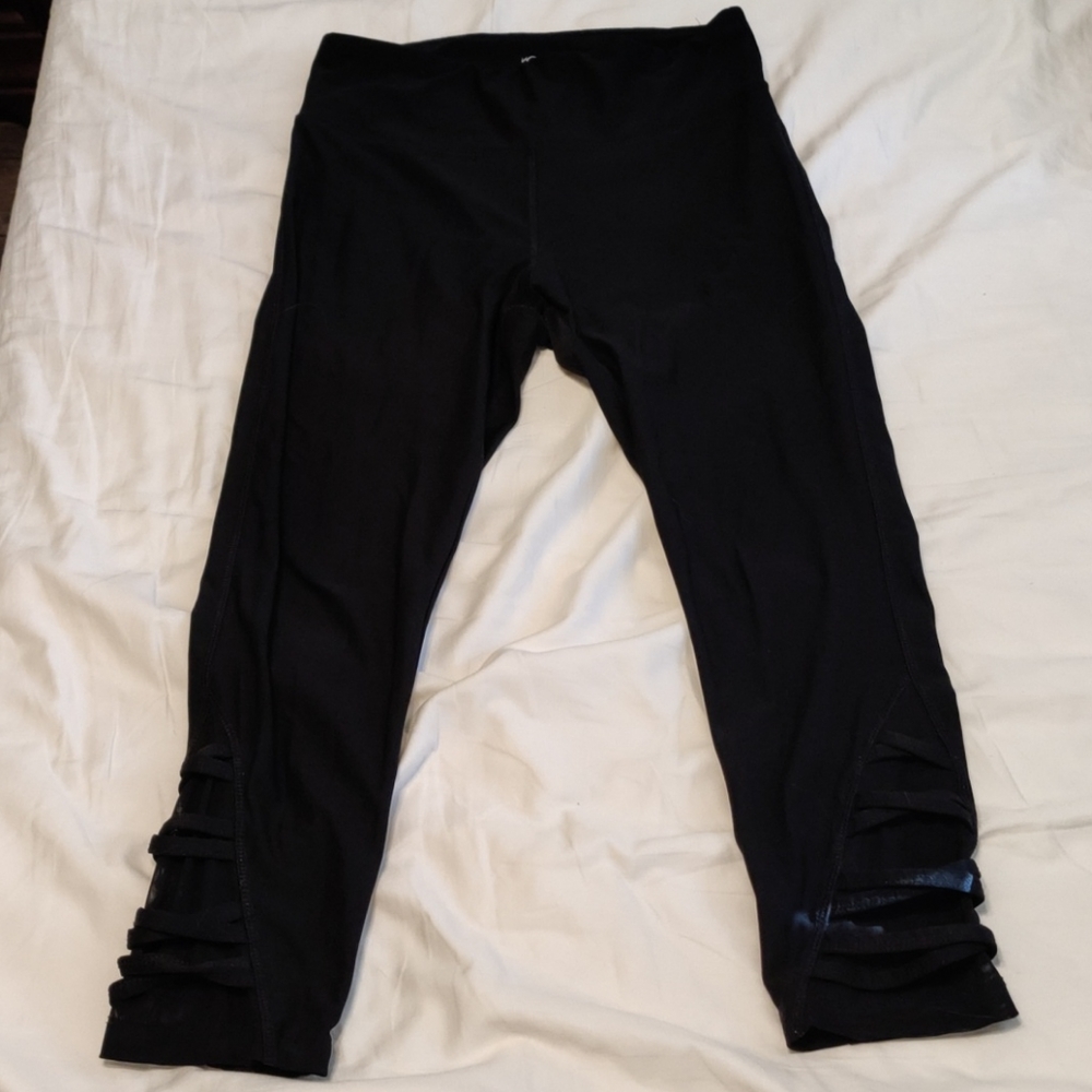 Black capri leggings with mesh detail